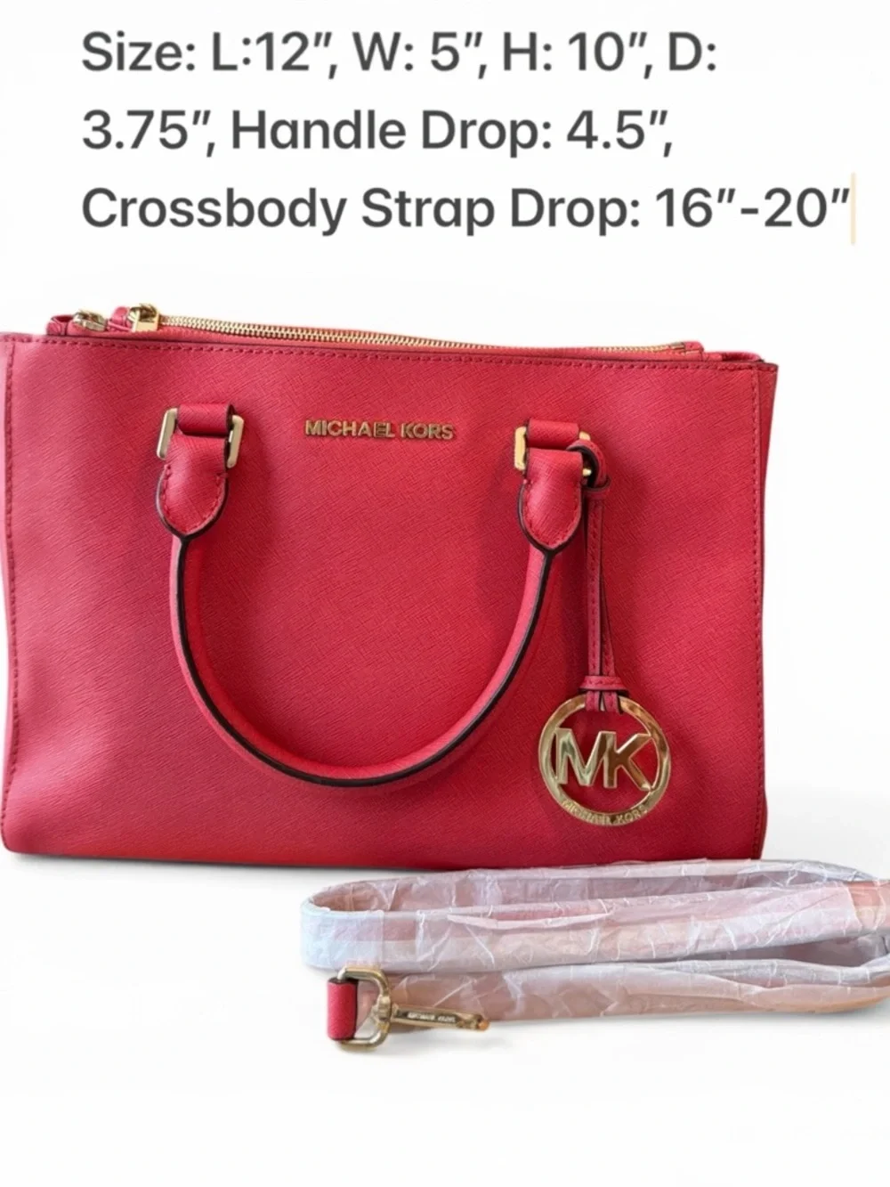 Michael Kors Red Saffiano Leather Satchel Tote Crossbody Gold Hardware Large